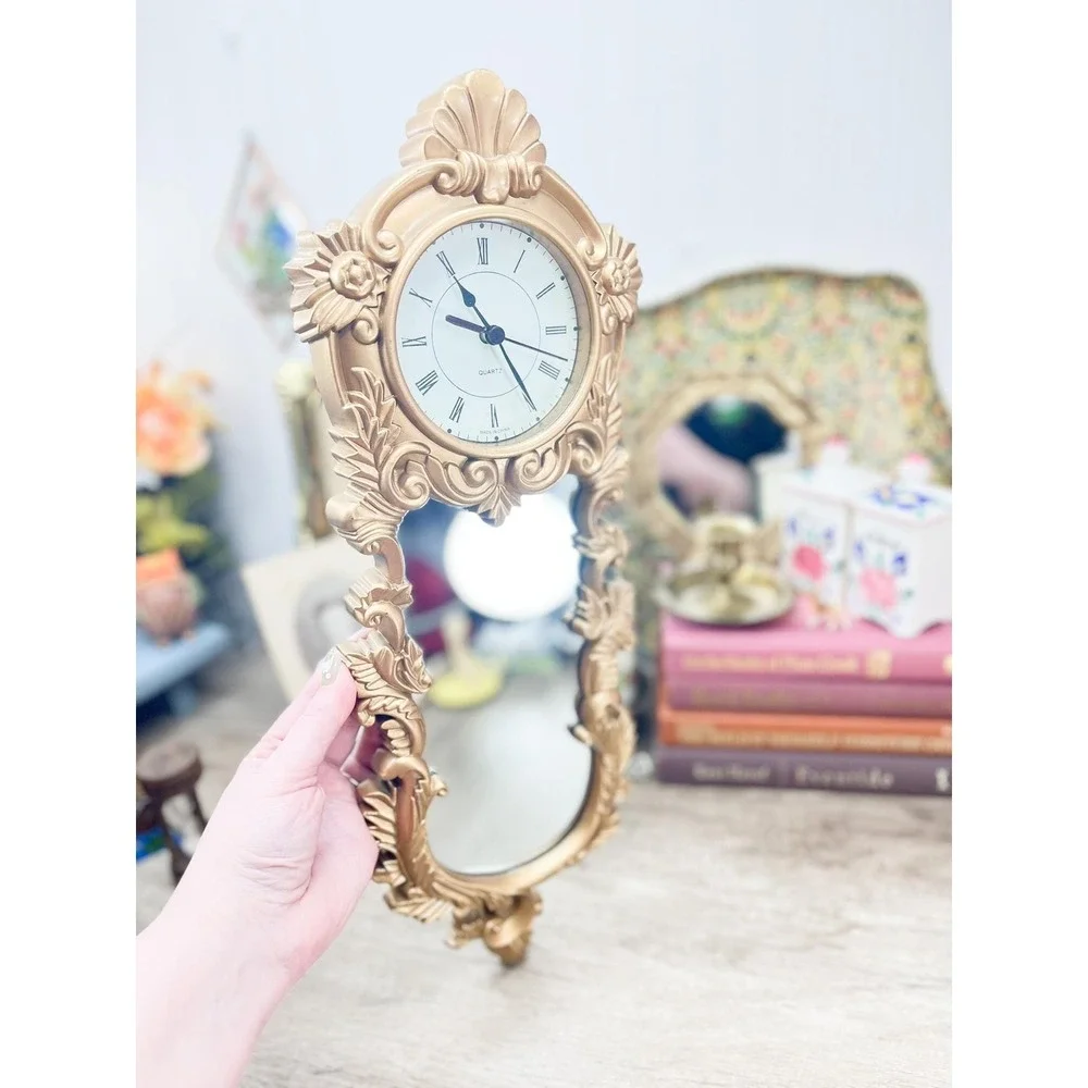 Vintage Gold Clock Mirror: Burwood Home Decor